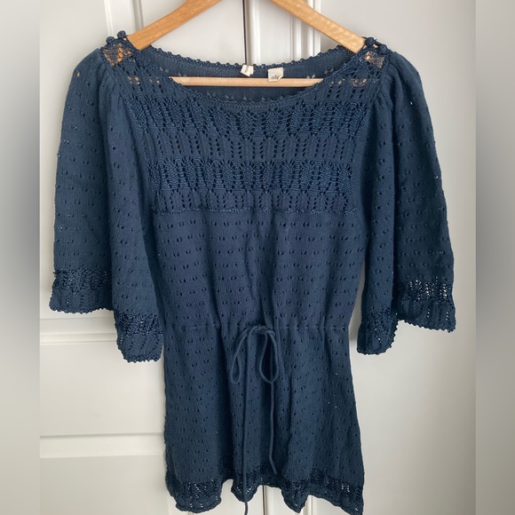 Vintage ANTHRO Moth Navy Tunic Sweater - Picture 1 of 6